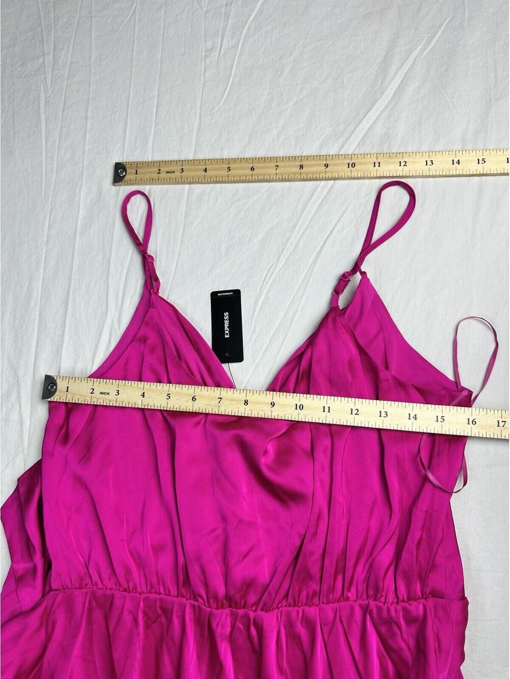 💖 Express Hot Pink Satin Wrap Midi Dress NWT Women M 11-14 💖 - Picture 9 of 10